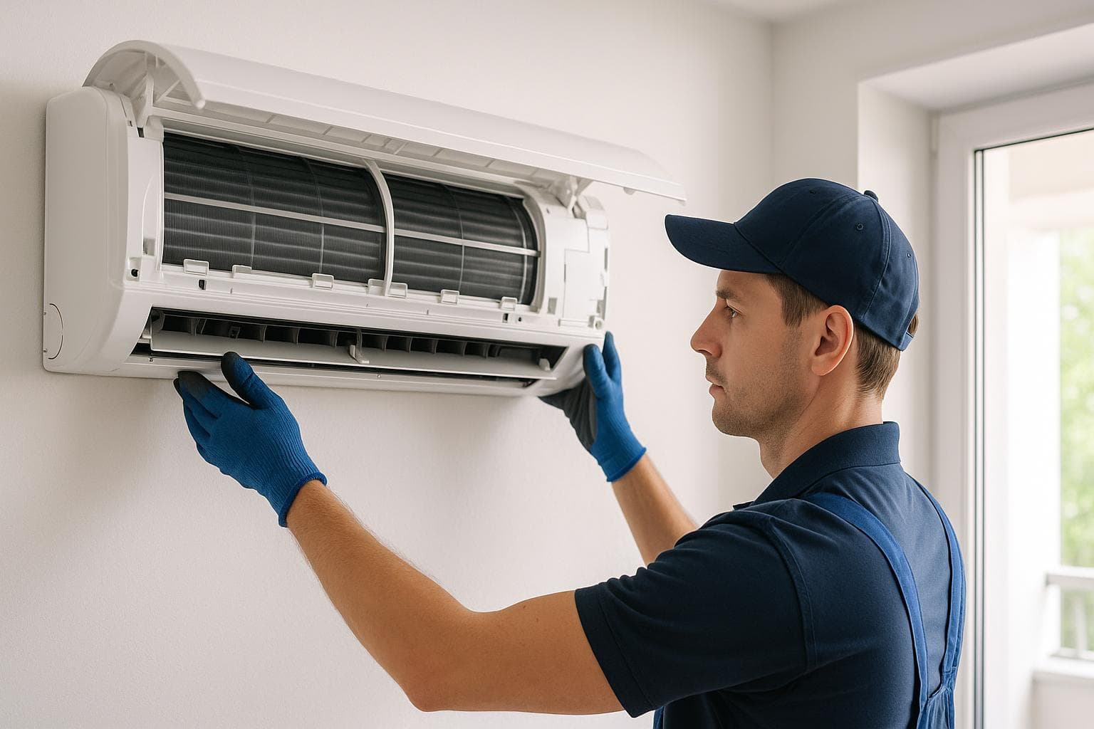 Profesional de aire acondicionado trabajando en Barcelona