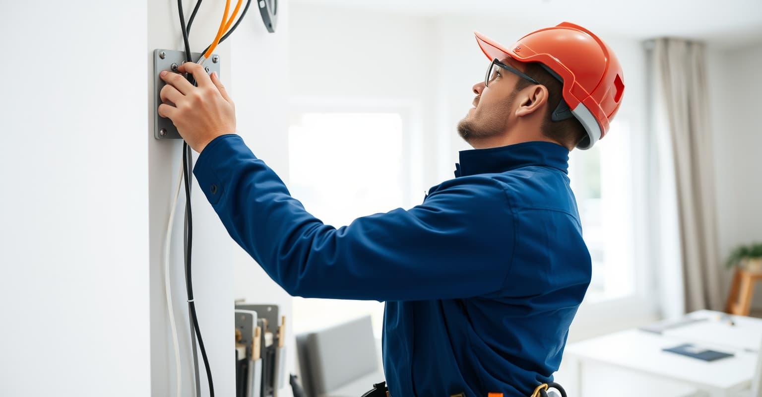 Profesional de electricidad trabajando en Barcelona
