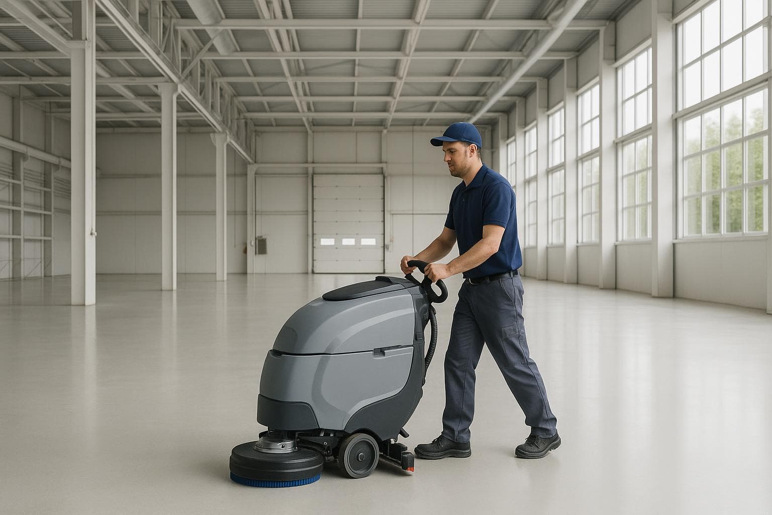Profesional de limpieza industrial trabajando en Barcelona