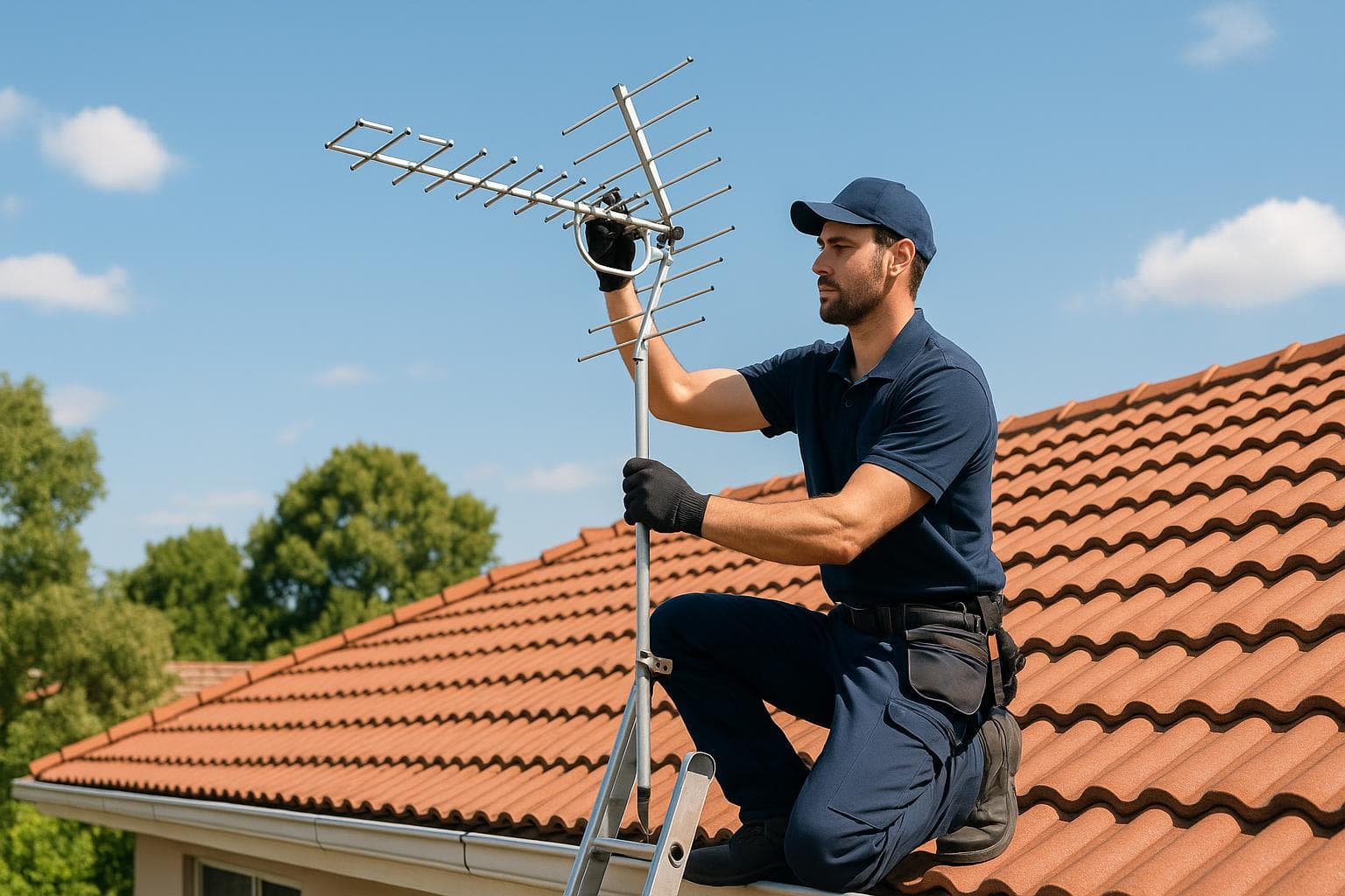 Profesional de antenas y redes trabajando en Barcelona