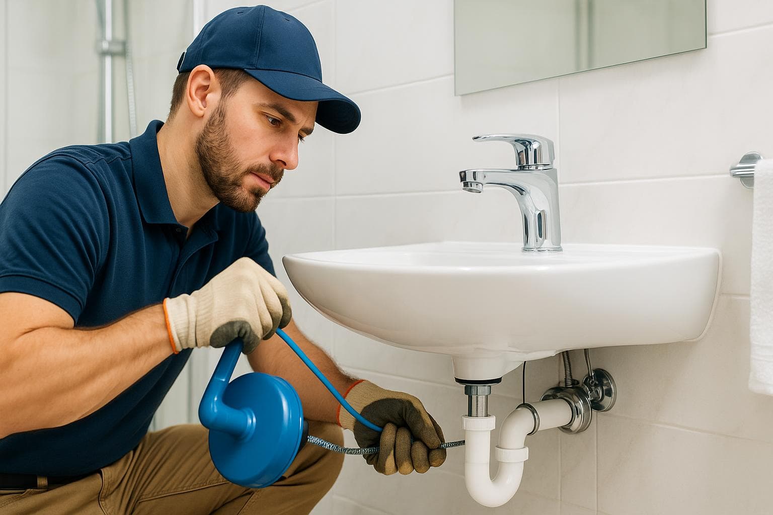 Profesional de desatascos trabajando en Barcelona