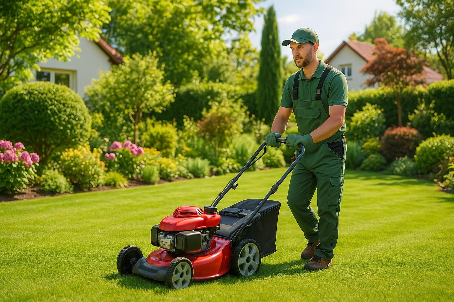 Profesional de mantenimiento de jardines trabajando en Sevilla
